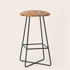Retro Garden Flowers Groovy 60s 70s Floral Pattern Pink Orange Yellow Black Stool Gallery Image 1