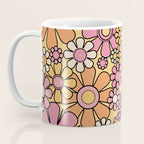 Retro Garden Flowers Groovy 60s 70s Floral Pattern Pink Orange Yellow Black Coffee Mug Gallery Image 3
