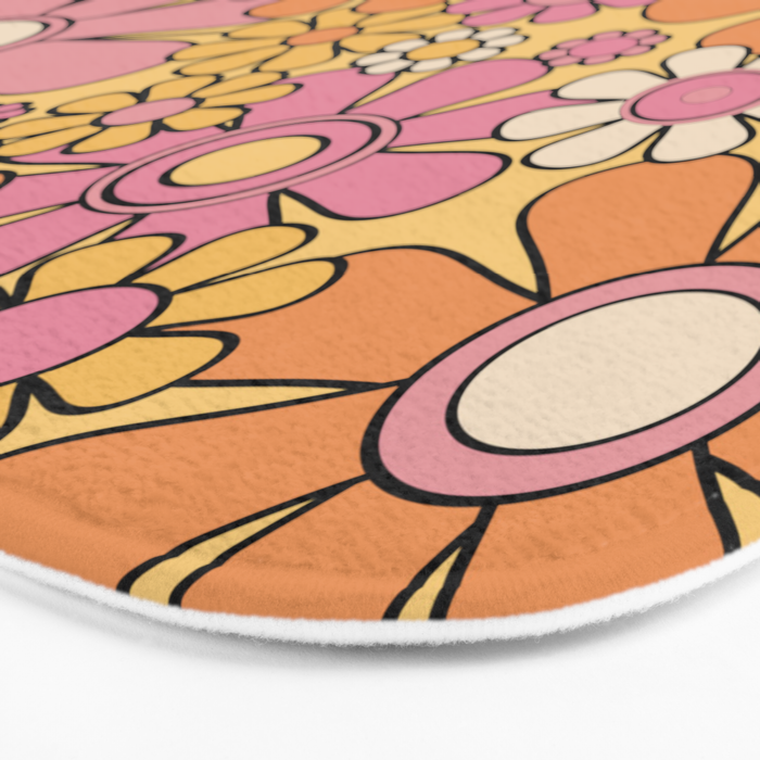 Retro Garden Flowers Groovy 60s 70s Floral Pattern Pink Orange Yellow Black Bath Mat Gallery Image 3