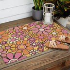 Retro Garden Flowers Groovy 60s 70s Floral Pattern Pink Orange Yellow Black Outdoor Rug Gallery Image 2