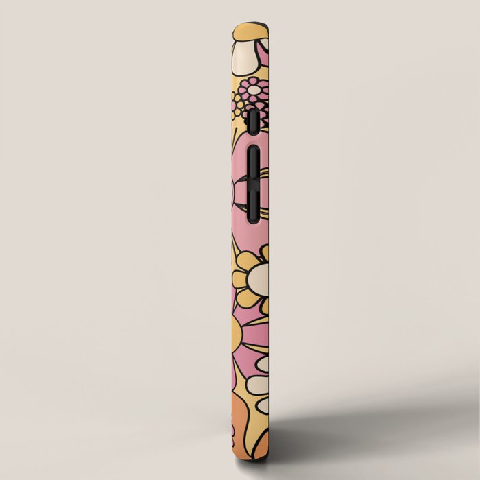 Retro Garden Flowers Groovy 60s 70s Floral Pattern Pink Orange Yellow Black iPhone Case Gallery Image 2