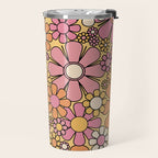 Retro Garden Flowers Groovy 60s 70s Floral Pattern Pink Orange Yellow Black Travel Mug Gallery Image 2