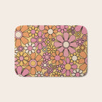 Retro Garden Flowers Groovy 60s 70s Floral Pattern Pink Orange Yellow Black Bath Mat Gallery Image 1