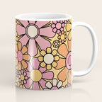 Retro Garden Flowers Groovy 60s 70s Floral Pattern Pink Orange Yellow Black Coffee Mug Gallery Image 1