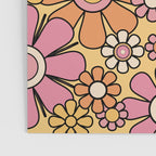 Retro Garden Flowers Groovy 60s 70s Floral Pattern Pink Orange Yellow Black Poster Gallery Image 3