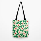 Daisy Time Floral Pattern in Christmas Holiday Red, Green, and Cream Tote Bag Gallery Image 2