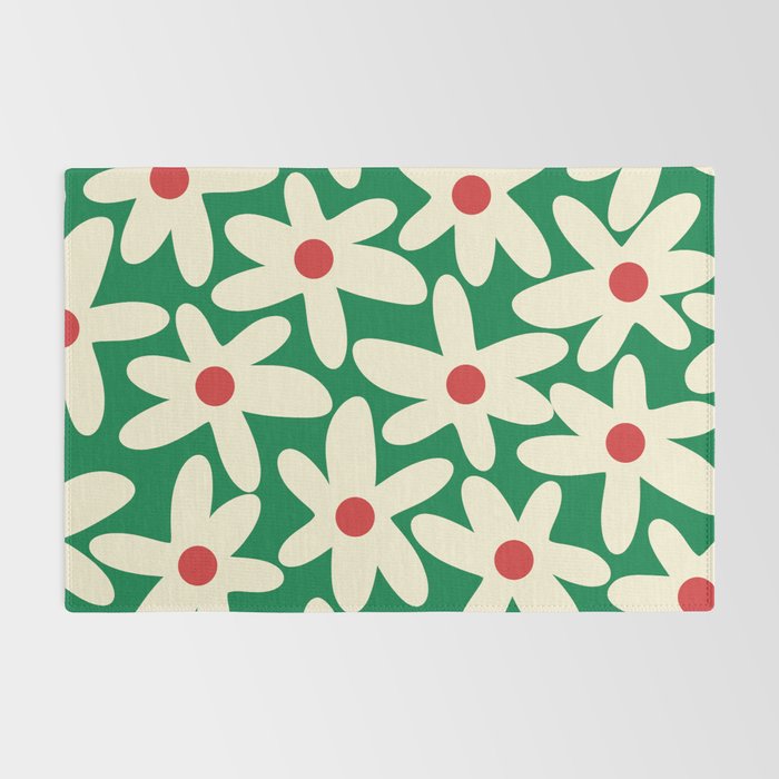 Daisy Time Floral Pattern in Christmas Holiday Red, Green, and Cream Rug Gallery Image 2