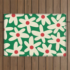Daisy Time Floral Pattern in Christmas Holiday Red, Green, and Cream Outdoor Rug Gallery Image 1