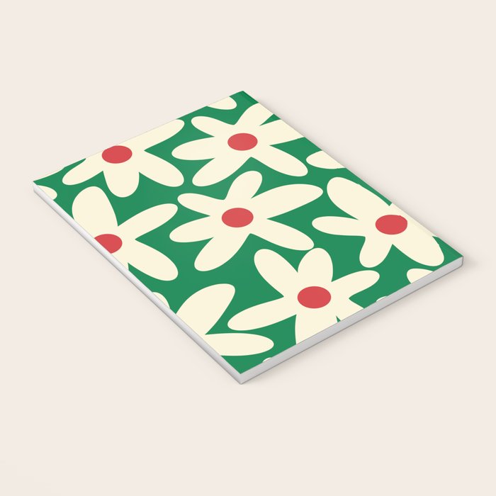 Daisy Time Floral Pattern in Christmas Holiday Red, Green, and Cream Notebook Gallery Image 3