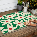 Daisy Time Floral Pattern in Christmas Holiday Red, Green, and Cream Outdoor Rug Gallery Image 2
