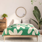 Daisy Time Floral Pattern in Christmas Holiday Red, Green, and Cream Comforter Gallery Image 3