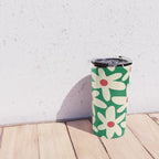 Daisy Time Floral Pattern in Christmas Holiday Red, Green, and Cream Travel Mug Gallery Image 4