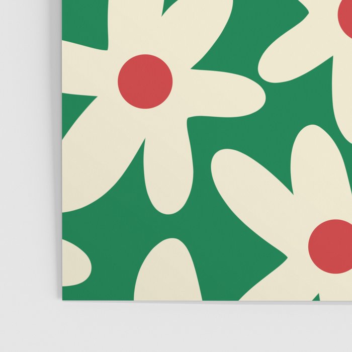 Daisy Time Floral Pattern in Christmas Holiday Red, Green, and Cream Poster Gallery Image 3