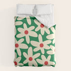 Daisy Time Floral Pattern in Christmas Holiday Red, Green, and Cream Comforter Gallery Image 6