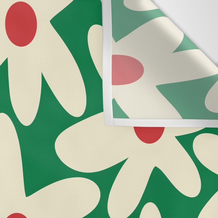 Daisy Time Floral Pattern in Christmas Holiday Red, Green, and Cream Wall Tapestry Gallery Image 3
