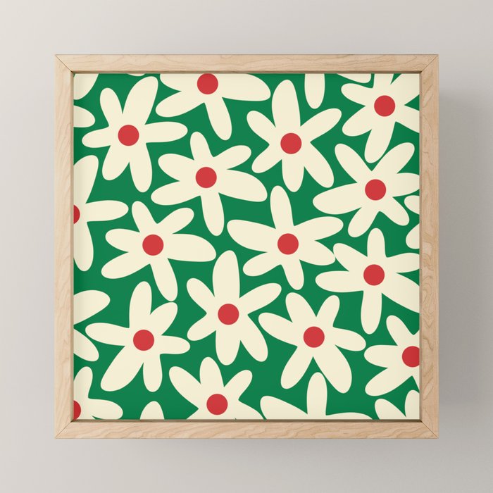 Daisy Time Floral Pattern in Christmas Holiday Red, Green, and Cream Mini Art Print Gallery Image 1
