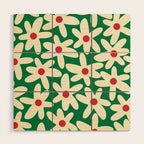 Daisy Time Floral Pattern in Christmas Holiday Red, Green, and Cream Wood Wall Art Gallery Image 1