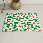 Daisy Time Floral Pattern in Christmas Holiday Red, Green, and Cream Rug Gallery Image 1