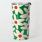 Daisy Time Floral Pattern in Christmas Holiday Red, Green, and Cream Travel Mug Gallery Image 2
