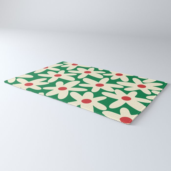 Daisy Time Floral Pattern in Christmas Holiday Red, Green, and Cream Rug Gallery Image 3