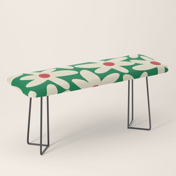 Daisy Time Floral Pattern in Christmas Holiday Red, Green, and Cream Bench Gallery Image 1
