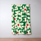 Daisy Time Floral Pattern in Christmas Holiday Red, Green, and Cream Window Curtain Gallery Image 3