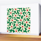 Daisy Time Floral Pattern in Christmas Holiday Red, Green, and Cream Wall Mural Gallery Image 2