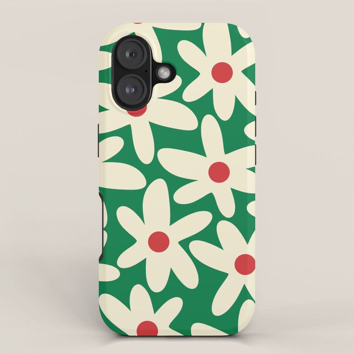 Daisy Time Floral Pattern in Christmas Holiday Red, Green, and Cream iPhone Case Gallery Image 1