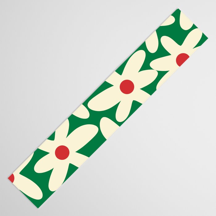 Daisy Time Floral Pattern in Christmas Holiday Red, Green, and Cream Table Runner Gallery Image 3