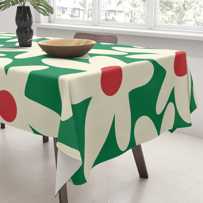 Daisy Time Floral Pattern in Christmas Holiday Red, Green, and Cream Tablecloth Gallery Image 3
