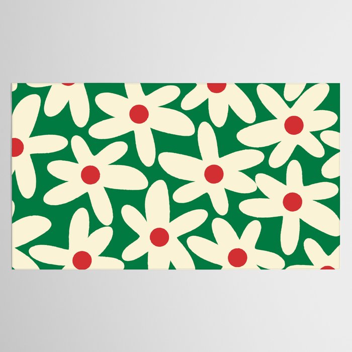 Daisy Time Floral Pattern in Christmas Holiday Red, Green, and Cream Tablecloth Gallery Image 2