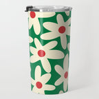 Daisy Time Floral Pattern in Christmas Holiday Red, Green, and Cream Travel Mug Gallery Image 3