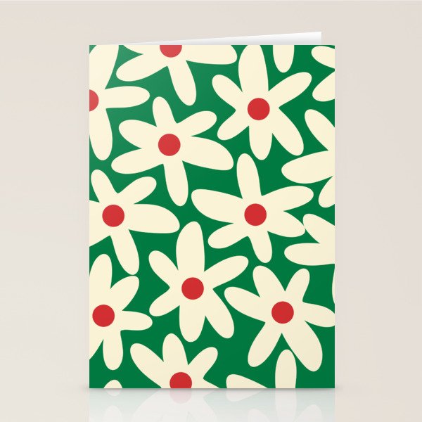 Daisy Time Floral Pattern in Christmas Holiday Red, Green, and Cream Stationery Card Gallery Image 1