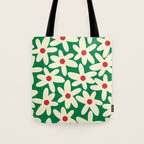 Daisy Time Floral Pattern in Christmas Holiday Red, Green, and Cream Tote Bag Gallery Image 1