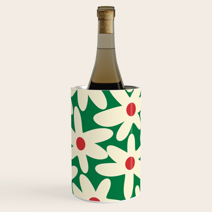 Daisy Time Floral Pattern in Christmas Holiday Red, Green, and Cream Wine Chiller Gallery Image 3