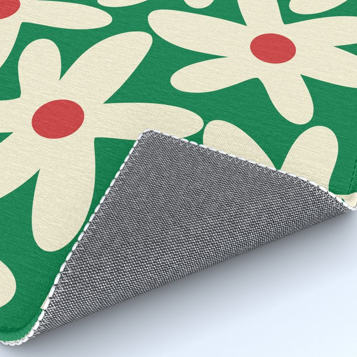 Daisy Time Floral Pattern in Christmas Holiday Red, Green, and Cream Rug Gallery Image 4