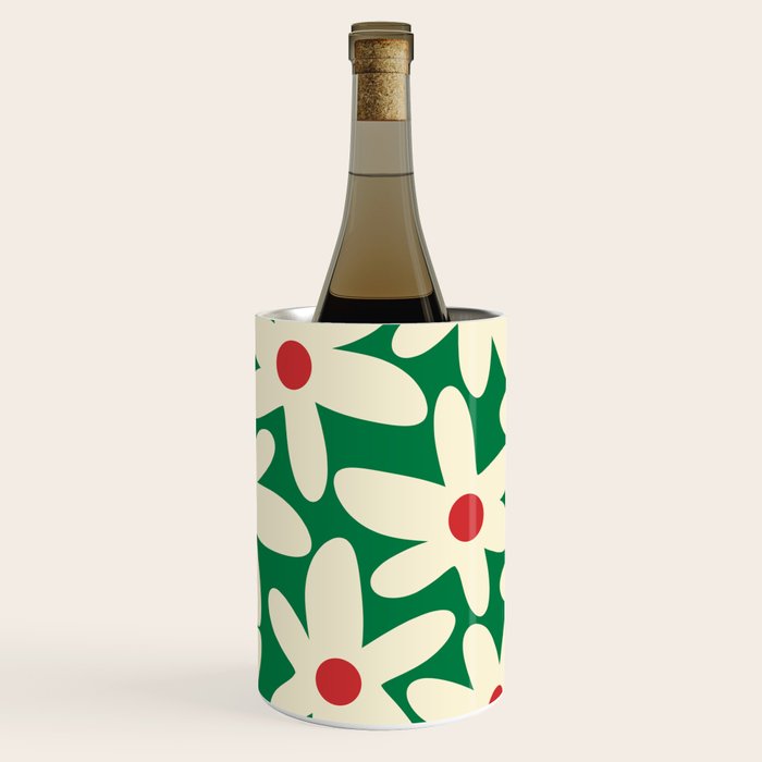 Daisy Time Floral Pattern in Christmas Holiday Red, Green, and Cream Wine Chiller Gallery Image 1