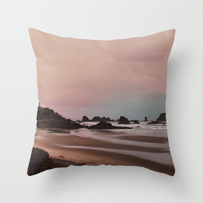 Oregon Sunset - Coastal Nature, Landscape Photography Throw Pillow Gallery Image 1