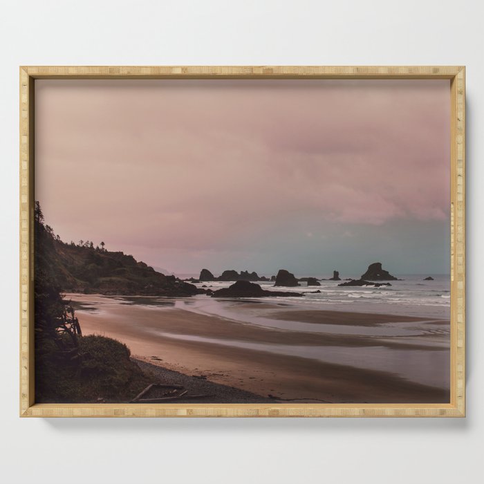 Oregon Sunset - Coastal Nature, Landscape Photography Serving Tray Gallery Image 1