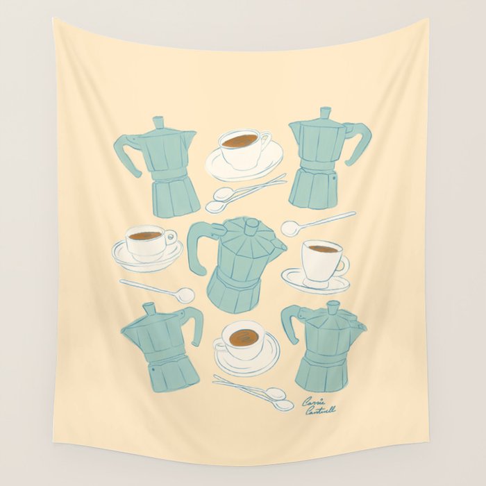 Moka Pots and Espresso Cups Wall Tapestry Gallery Image 1