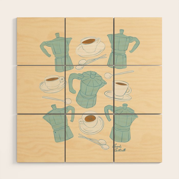 Moka Pots and Espresso Cups Wood Wall Art Gallery Image 1