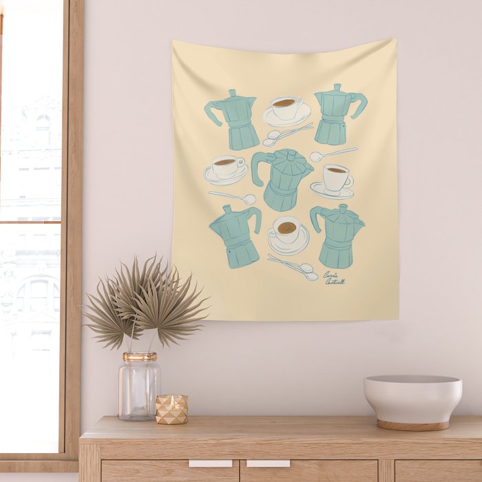 Moka Pots and Espresso Cups Wall Tapestry Gallery Image 2