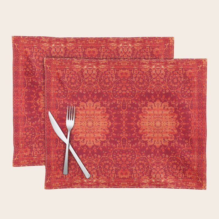 Orange Boho Oriental Traditional Antique Moroccan Style Placemat Gallery Image 1