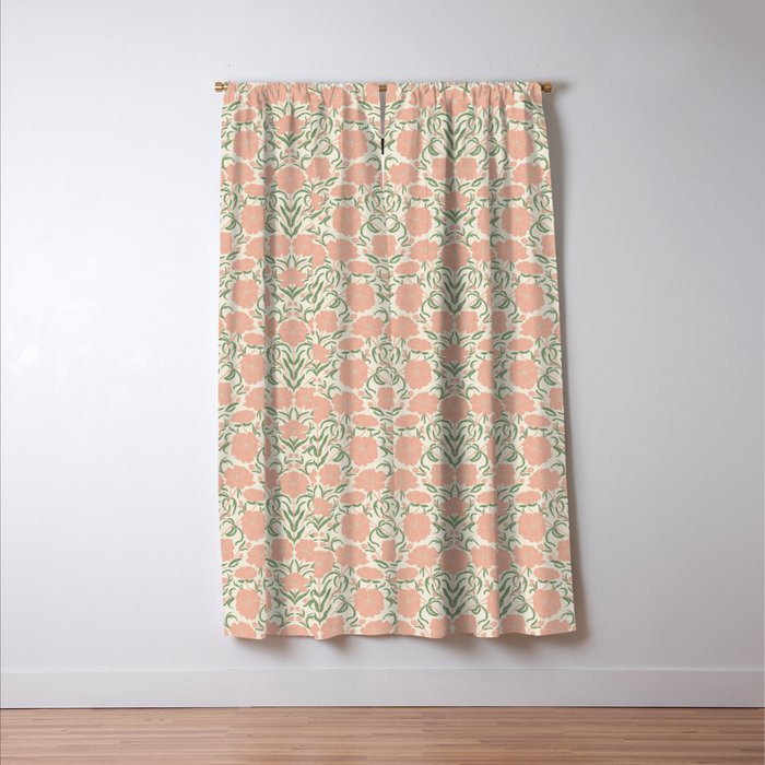 Pastel Peach Peonies - Retro botanical Window Curtain Gallery Image 3