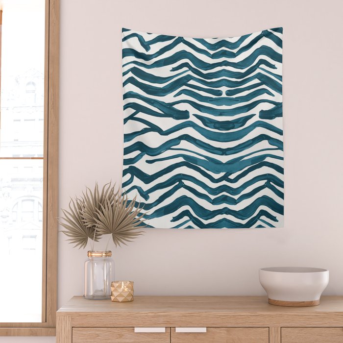 Zebra Print - Teal Palette Wall Tapestry Gallery Image 2