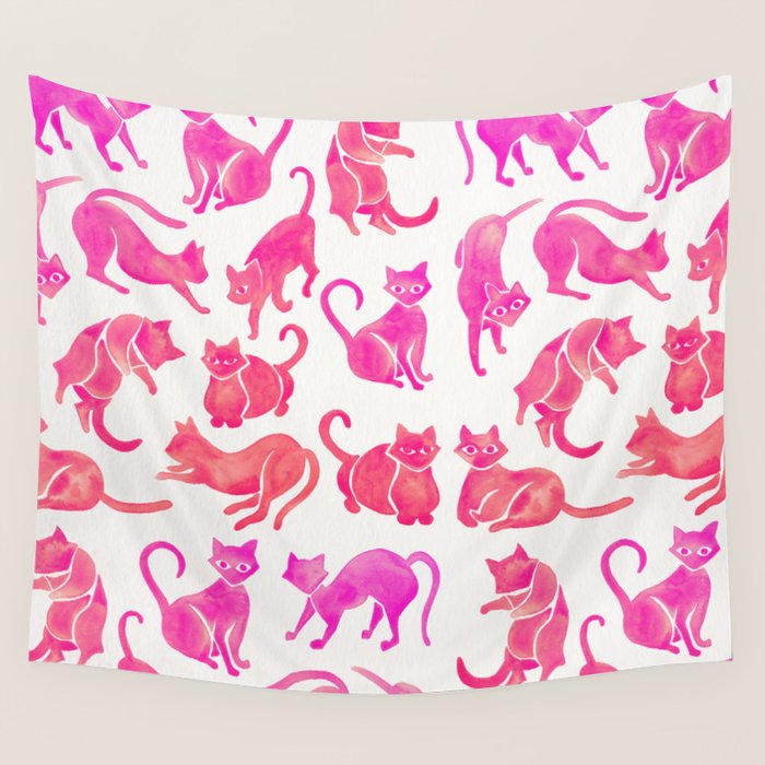 Cat Positions - Pink OmbrÃ© Palette Wall Tapestry Gallery Image 4