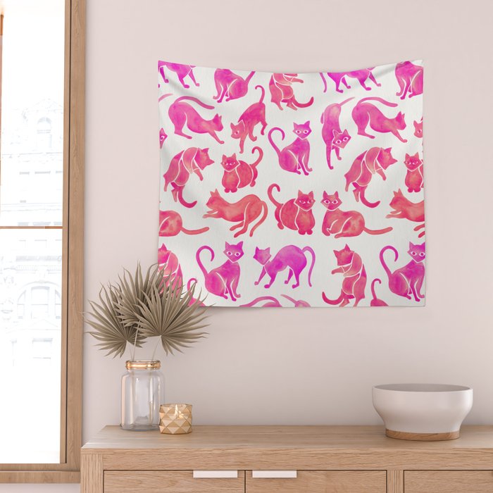 Cat Positions - Pink OmbrÃ© Palette Wall Tapestry Gallery Image 2