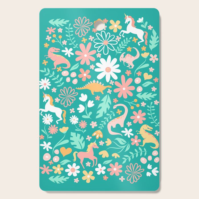 Dinosaurs + Unicorns on Teal Cutting Board Gallery Image 1