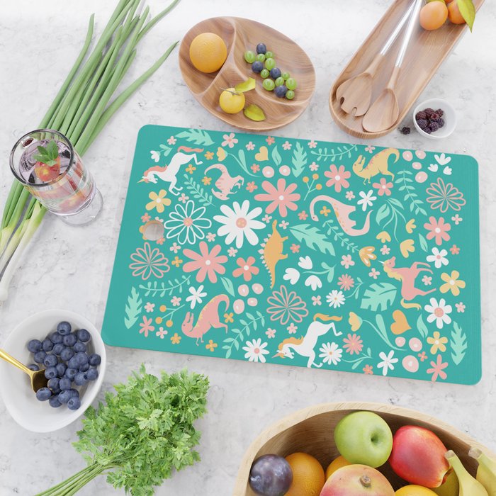Dinosaurs + Unicorns on Teal Cutting Board Gallery Image 2