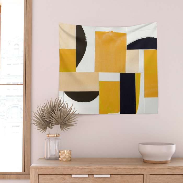 Yellow Abstract Collage Wall Tapestry Gallery Image 2